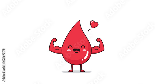 Strong blood drop character showing muscles and love