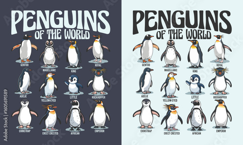 Penguins of the World Penguin Lovers T Shirt Design