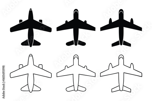 Airplanes Silhouettes: Six minimalist airplane silhouettes.