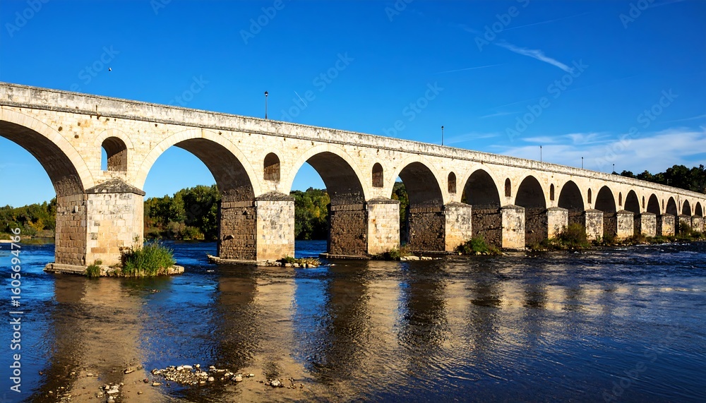 Fototapeta premium Beautiful Roman Bridge over the Guadiana River in Merida Spain on a Sunny Day