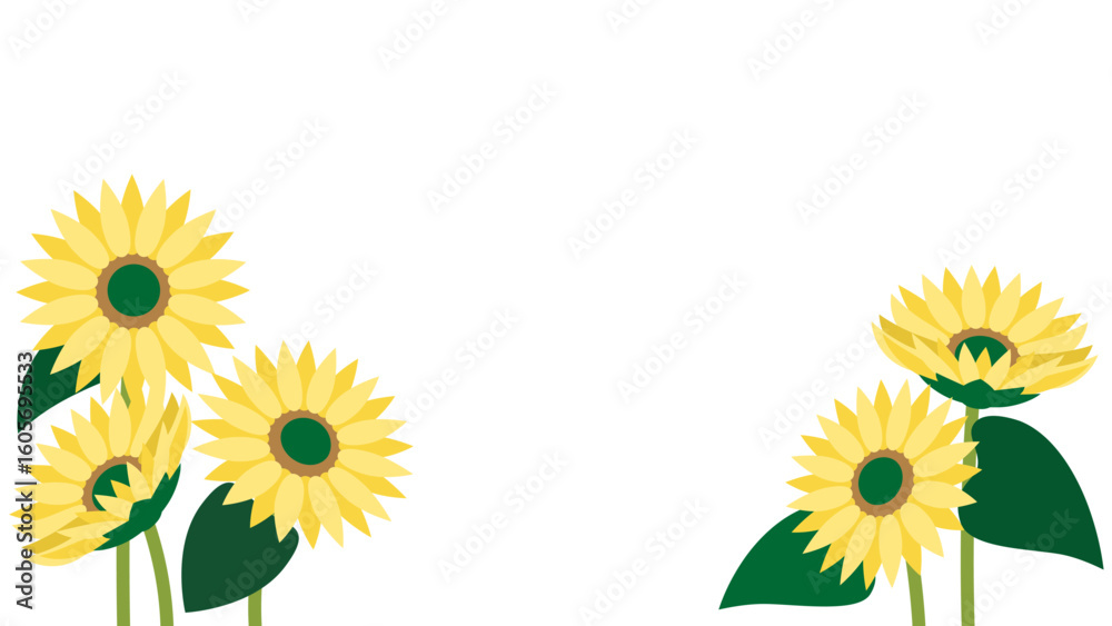 Fototapeta premium ヒマワリのフレーム背景イラスト素材