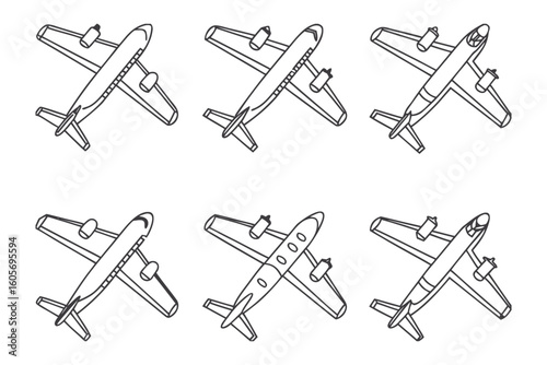 Aircraft Array: A top-down perspective showcases a set of aircraft, each meticulously rendered, providing a captivating study in design and aviation.