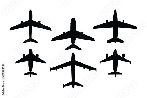 Aviation's Airborne Armada: Silhouette of various aircraft against the backdrop of the sky. A dramatic representation of air travel and transport.
