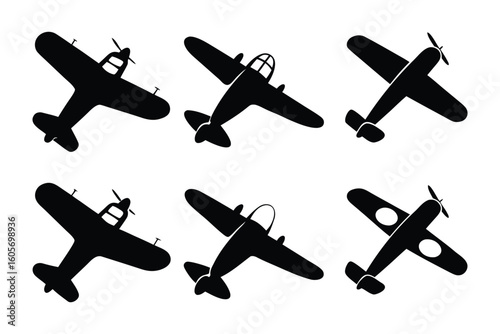 Aviator Fleet Silhouette: An aerial display showcases a formation of classic aircraft silhouettes, perfect for conveying motion, action, or flight with an elegant and minimalist touch.