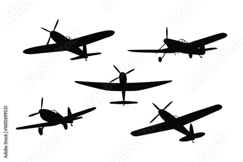 Vintage aircraft silhouette: A collection of elegant silhouette of vintage airplanes. perfect for enthusiasts or those looking to capture the classic aviation aesthetics.