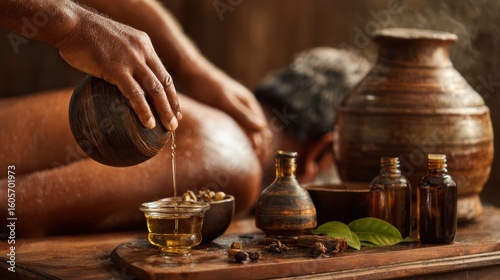 Relaxing ayurvedic massage therapy wellness spa photography serene environment close-up rejuvenation techniques
