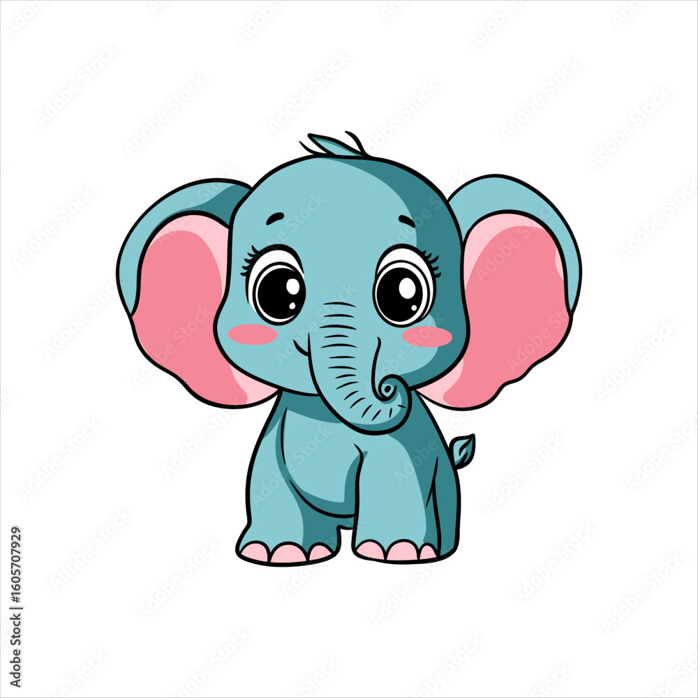 Fototapeta premium Adorable Baby Elephant Cartoon Illustration - Cute Animal Design