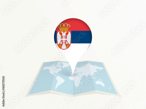 Serbia Map Pin with National Flag on Open World Map.
