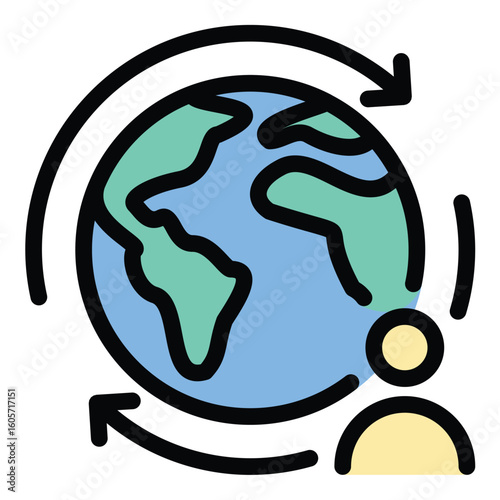 Migration icon flat line style illustration representing population movement and relocation, suitable for demographic studies, immigration services, and global mobility projects