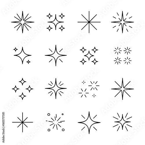  Quality full and unique Shine sparkle line icon set