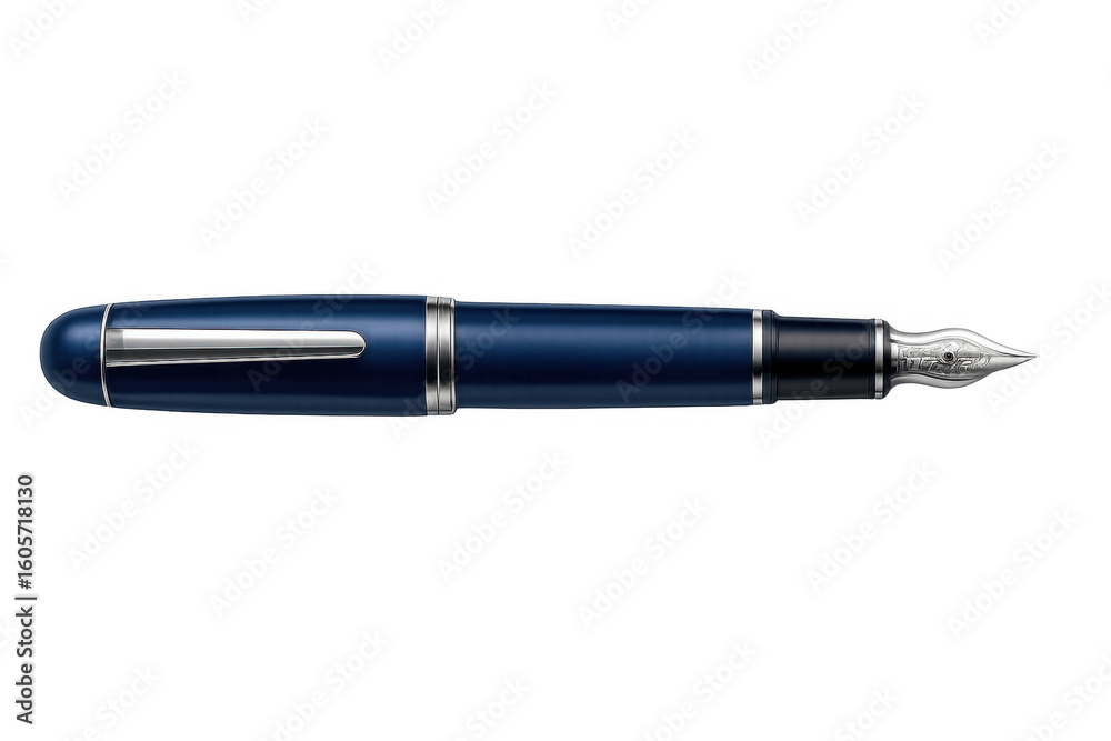 Studio shot of a stylish blue fountain pen, featuring silver accents, isolated on a transparent background, perfect for design projects related to writing, stationery, or luxury Studio shot of a stylish blue fountain pen, featuring silver accents, isolated on a transparent background, perfect for design projects related to writing, stationery, or luxury