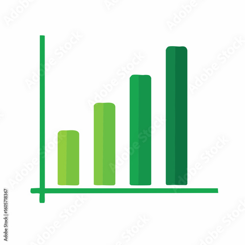 Green bar graph illustrating upward trend of data.