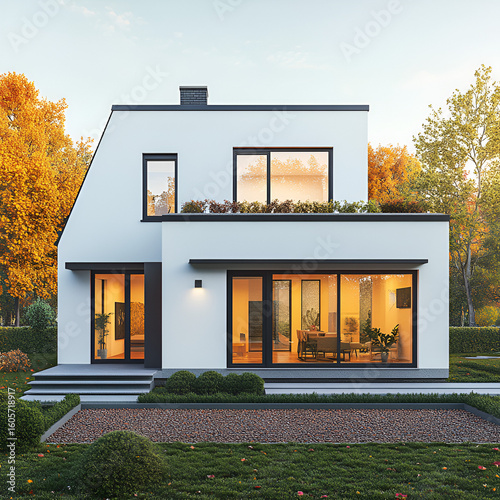 Modern Luxury Home with Big Glass Windows and Sleek Facade – Isolated Render

