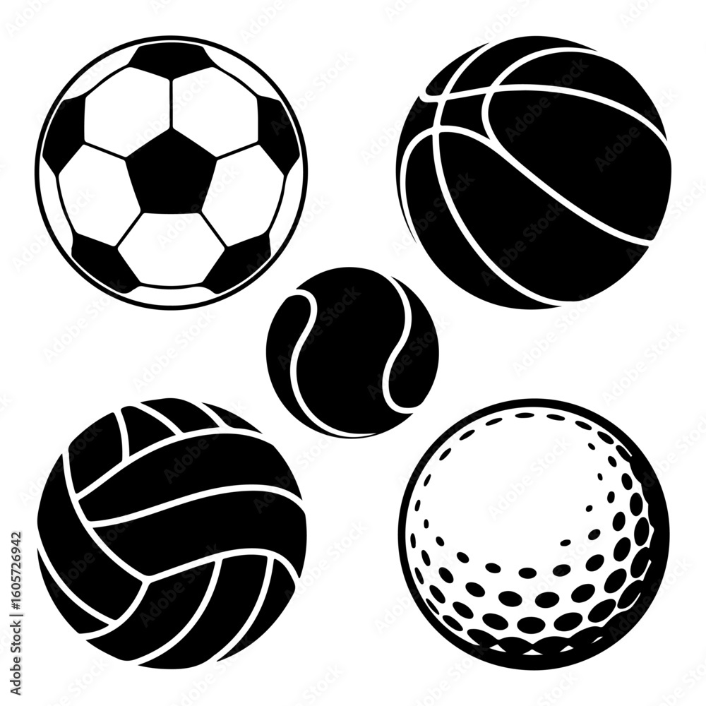 Obraz premium Quality full and unique Sports Balls Silhouette set