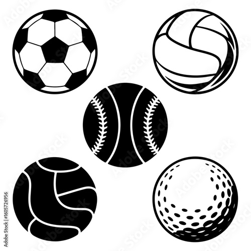  Quality full and unique Sports Balls Silhouette set 