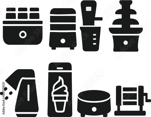 Kitchen appliances silhouette vector icons set for cooking and baking food preparation equipment collection