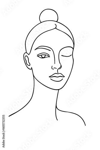Minimalist Woman's Face with Closed Eye