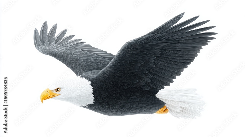 Fototapeta premium Flying Bald Eagle Graphic: Patriotic Symbol Image