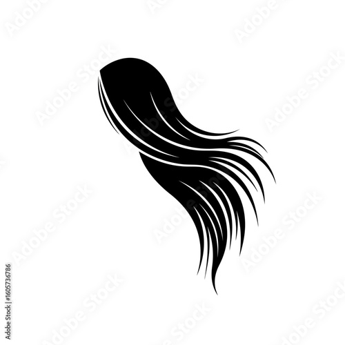 Abstract Black Long Hair Flowing Style Silky Texture Elegant Design.