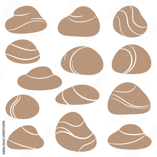 Collection of Twelve Abstract Brown Stones with White Veining.