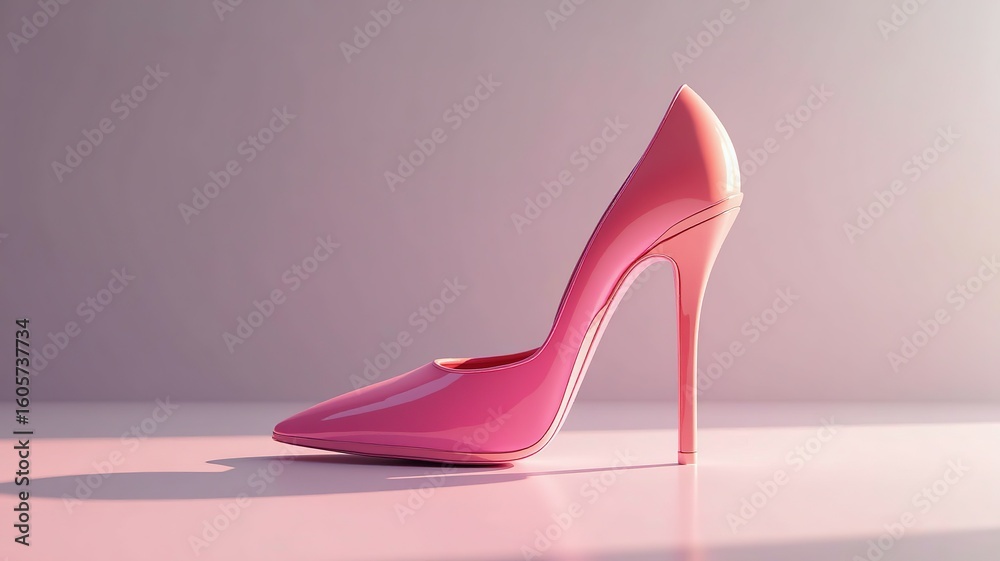 Elegant Pink High Heel Stiletto Shoe, Fashionable Footwear, Glossy Patent Leather, Studio Shot Elegant Pink High Heel Stiletto Shoe, Fashionable Footwear, Glossy Patent Leather, Studio Shot