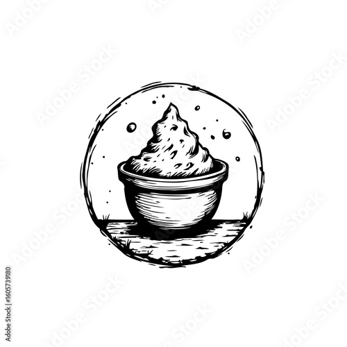 Minimalist drawn bowl of mashed potatoes illustration showcasing simple food concept and healthy eating delicious plate