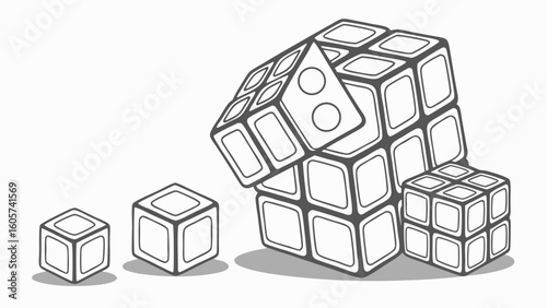Abstract Composition of Stacked and Arranged Cubes in Monochrome Colors