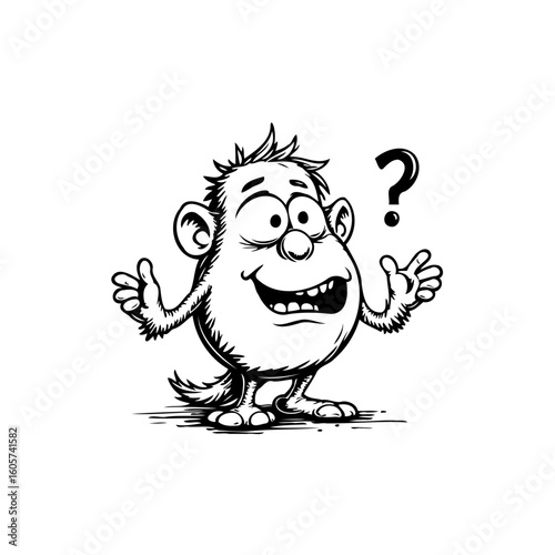 Confused cartoon character with question mark expressing uncertainty and lack of understanding or knowledge in comic art style
