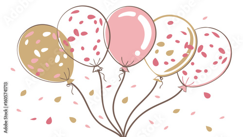 Colorful Balloons with Confetti and Leaves for a Joyful Celebration