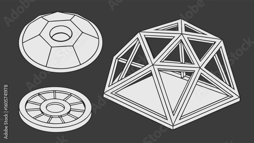 Geometric Shape Designs Featuring a Triangular Polyhedral Framework and Circle