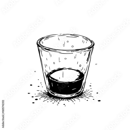 Hand drawn vector illustration featuring a short glass with liquid black coffee drink inside