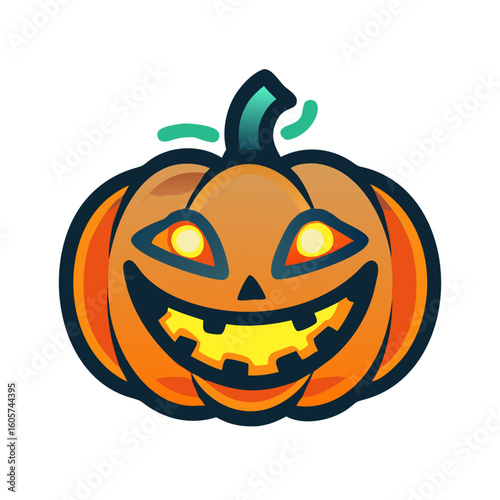 Vector art of a cartoon jackolantern smiles with glowing eyes isolated on white background