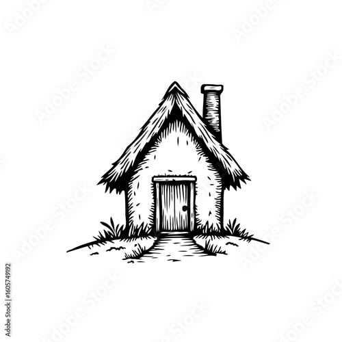 Charming countryside cottage illustration, delightful rural retreat, rustic house drawing, peaceful setting, idyllic home artwork
