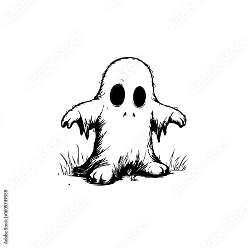 Spooky halloween spirit illustration with cute ghost character floating in the air is so scary