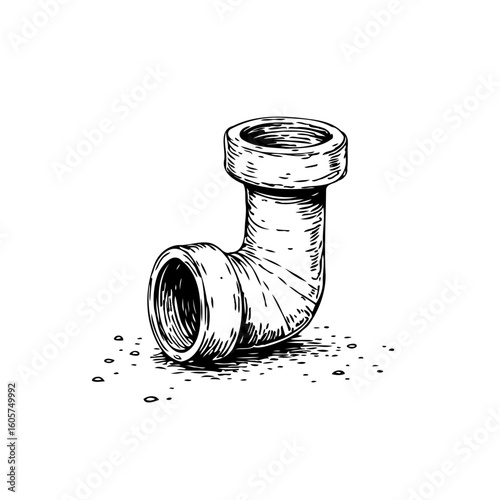 Illustration of plumbing elbow pipe fitting with rustic texture showcasing industry and repair work, detailed hand drawn sketch