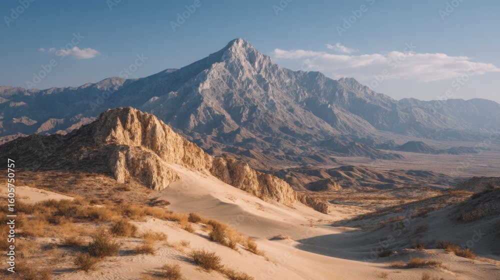 Fototapeta premium Majestic mountain landscape with sand dunes under a clear blue sky