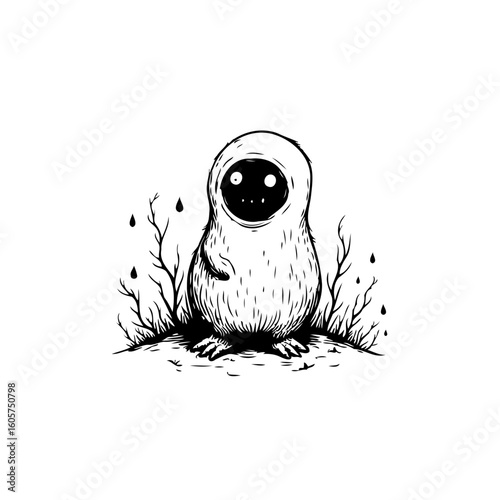 Eerie creature in the woods standing shrouded in mystery a touch of whimsical darkness