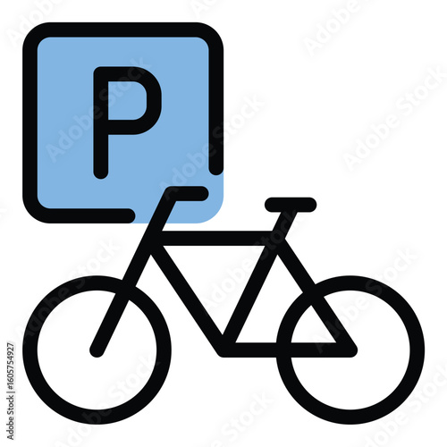 Parking bike icon flat line style illustration representing bicycle parking and storage suitable for urban planning cycling facilities and transportation projects