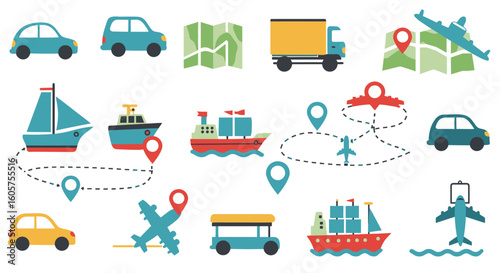 A diverse collection of ride-sharing and taxi car vector icons for online transportation services and mobile applications.