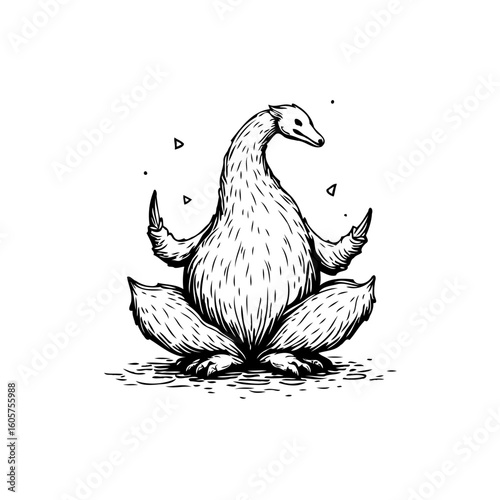 Whimsical yoga goose illustration exhibiting calmness and mindfulness in a peaceful lotus position as digital artwork