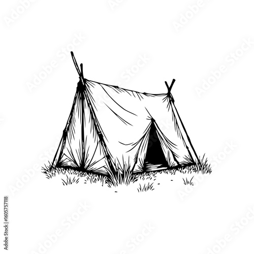 Hand drawn camping tent illustration for outdoor adventures and recreational activities in the wilderness