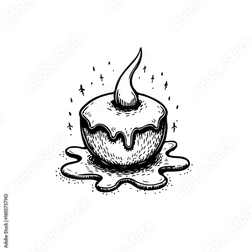 Hand drawn spooky cupcake with dripping frosting illustration and stars for halloween projects design