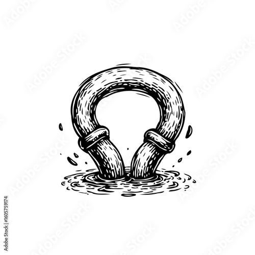 Sewer pipe leakage illustration depicts environmental pollution and water contamination leading to environmental degradation and ecological damage