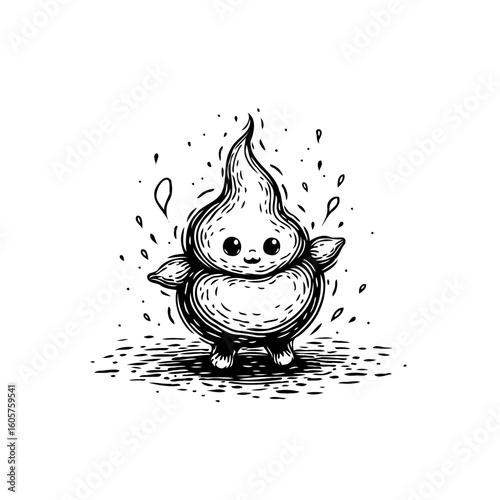 Whimsical creature with big eyes, adorable illustration of a cute fictional character drawing illustration