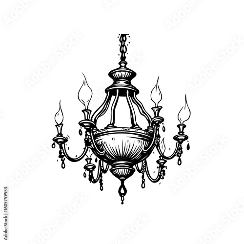 Elegant chandelier illustration design creates a captivating vintage interior lighting fixture aesthetic with intricate details and sophisticated craftsmanship
