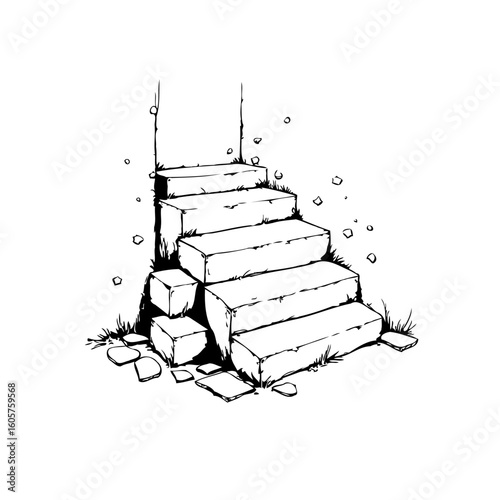 Monochrome illustration of stone steps leading upwards showcasing architectural design with artistic touch and simplistic elegance