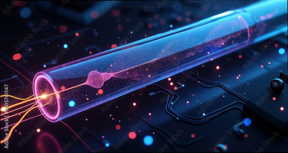 Obraz premium Flowing AI Signal Through Liquid Circuit in Detailed Gigapixel Design