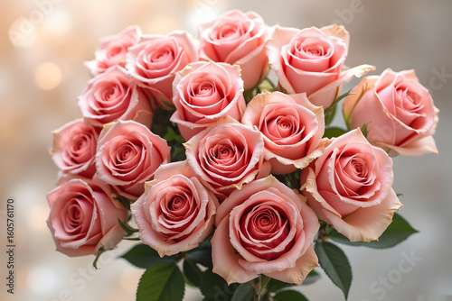 Close-up of Pink Roses Bouquet on Blurred Background