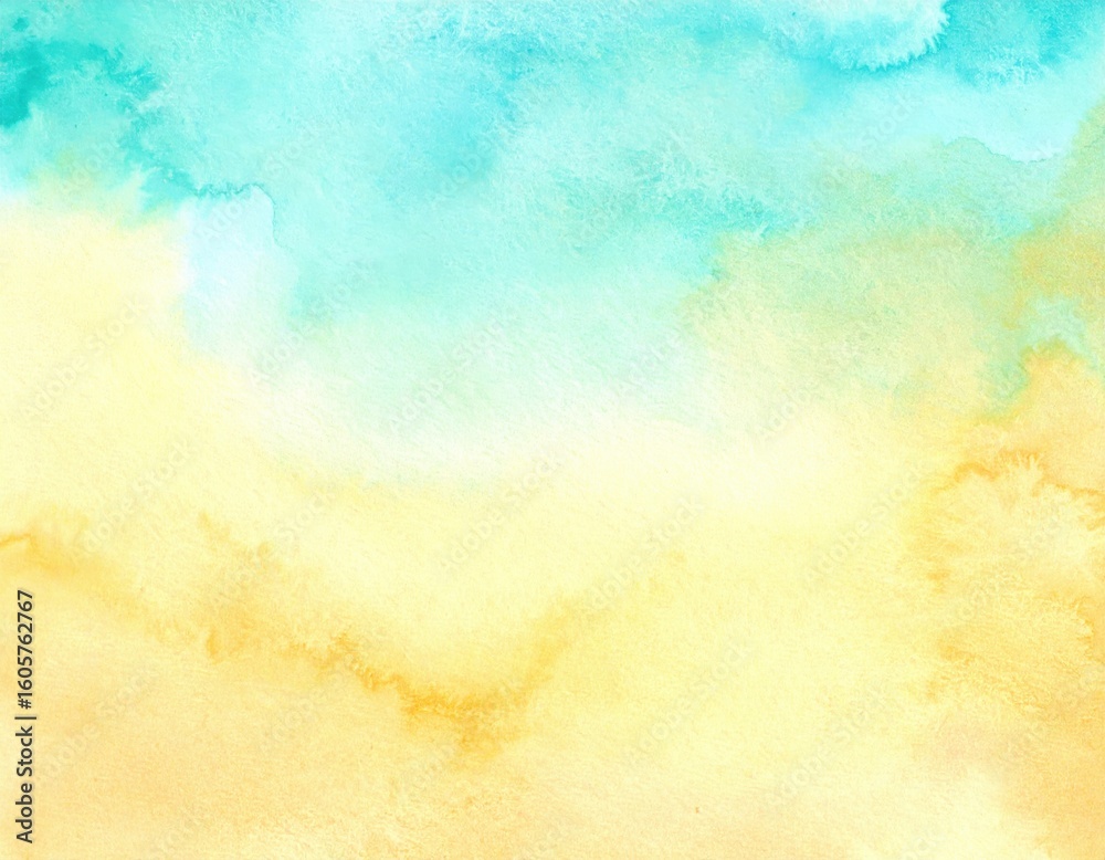 Obraz premium Abstract Watercolor Wash Turquoise and Yellow Gradient Texture.