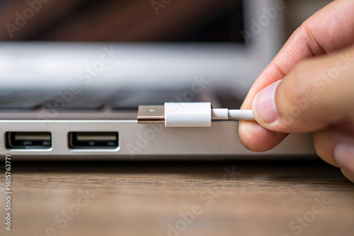 close up of a hand holding a usb cable
